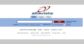 Die AltaVista-Startseite im Jahr 2007. (Foto: Screenshot, Memento vom 13. Juli 2007 von archive.com)